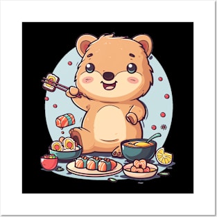 Kawaii Quokka eating sushi Posters and Art